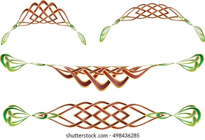 Celtic knot style borders graphic element, frame or banner. Set of color vector illustrations