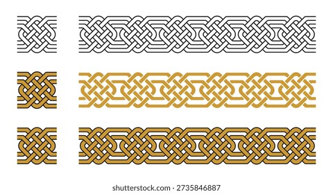 Celtic Knot Style Decorative Ornament Seamless Pattern Frame Border Vector Illustration Set