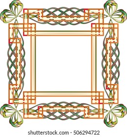 Celtic knot style frame border graphic element, frame or banner with copy space for text. Color vector illustration.