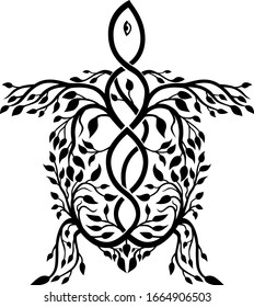 Celtic knot stylized  illustration of a sea turtle done in plait work or knotwork woven into unbroken cord design.
