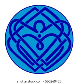 Celtic Knot Symbol of Eternal Love. Vector illustration of blue heart on a light blue background. Refined combination of sophisticated weaving and sky-blue image.Cold winter romance medallion.