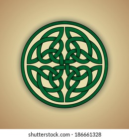 Celtic Knot Symbol Of Eternity. Vector Illustration Of Green Celtic Knot With Slight Grunge Texture