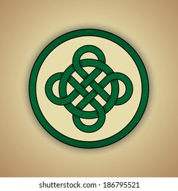 Celtic Knot Symbol of Luck. Vector illustration of green celtic knot with slight grunge texture.
