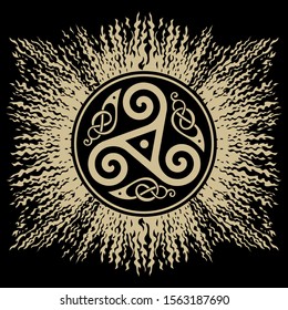The Celtic knot Triskel. Celtic Design, mandala, ethnic design, isolated on black, vector illustration