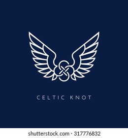 Celtic knot with wing. Template for logo, label, emblem, sign, stamp. Vector illustration.