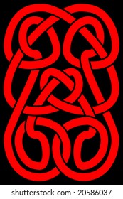Celtic knot work panel in red on a black background. Vector illustration.