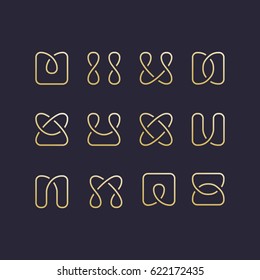 Celtic knots inspired vector logos collection. Irish pattern, ornament, simple elements on dark background