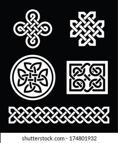 Celtic knots patterns on black background - vector