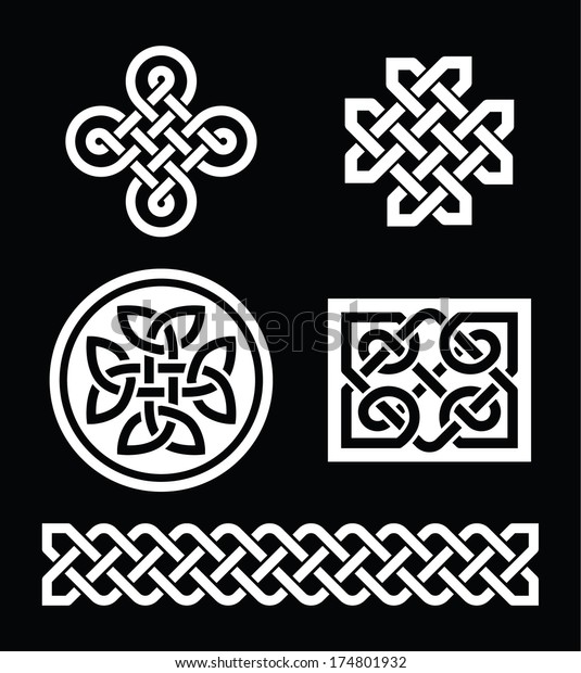 Celtic Knots Patterns On Black Background Stock Vector (Royalty Free ...