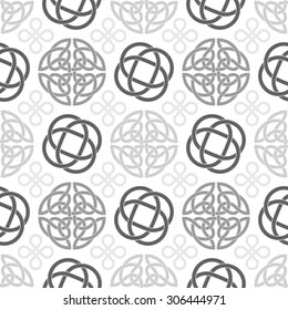 Celtic Knots Seamless wallpaper background. Vector pattern with celtic knot symbols, shades of grey