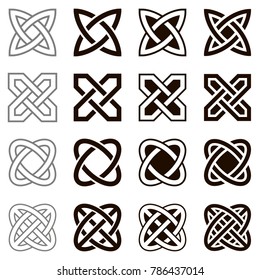 Celtic knots, set of icons. Isolated elements of traditional celtic style ornament. Vector illustration