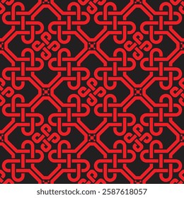 Celtic knots in square seamless pattern of intertwine braids with swatch for filling. Interconnected geometric shape design for decoration, wallpaper, fabric prints, and other prints