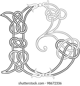 A Celtic Knot-work Capital Letter B Stylized Outline. Vector Version.