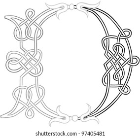 A Celtic Knot-work Capital Letter D Stylized Outline. Vector Version.