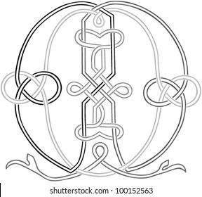 A Celtic Knot-work Capital Letter M Stylized Outline. Vector Version.