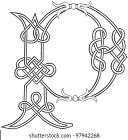 A Celtic Knot-work Capital Letter P Stylized Outline. Vector Version.