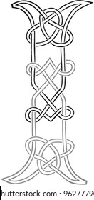 A Celtic Knot-work Capital Letter I Stylized Outline. Vector Version.