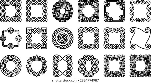 Celtic knotwork style decorative border frames with knotwork intertwined ornamental