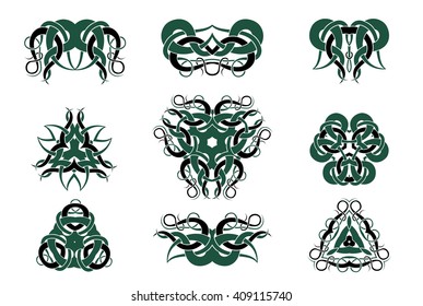 Celtic Knotwork vector tattoo design set. Circular organic mandalas sets. Ornamental patterns with creative modernism style