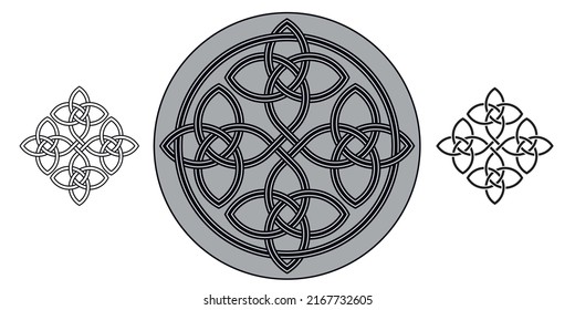 Celtic leaf ornament (Infinity knot variation n° 5) Set of 3 in black on white background