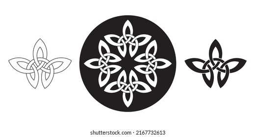 Celtic leaf ornament (Infinity knot variation n° 1) Set of 3 in black on white background