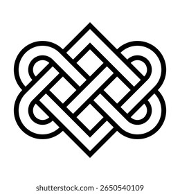 Celtic love knot pattern. Single line forming two hearts, seamless interlaced in a loop with no beginning and no end. The motif is a symbol of faith, eternity and the love between two people. Vector