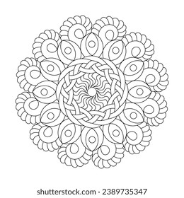 Celtic Mandala Serenity Spiral coloring book page for kdp book interior, Ability to Relax, Brain Experiences, Harmonious Haven, Peaceful Portraits, Blossoming Beauty mandala design.