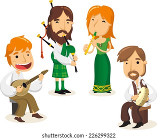 Celtic musicians cartoon illustrations