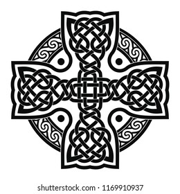 Celtic national cross with ornament interlaced ribbon isolated on white background. Element for graphic design and tattoo.