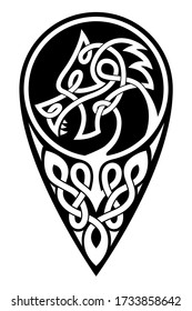 Celtic national dragon tattoo ornament and interweaving ribbon Isolated on white background.