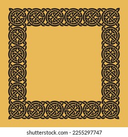 Celtic national ornament. Black ornament isolated on gold background.