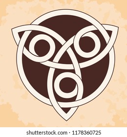 Celtic national ornament interlaced ribbon on a beige background with the effect of aging. Element for graphic design and tattoo.
