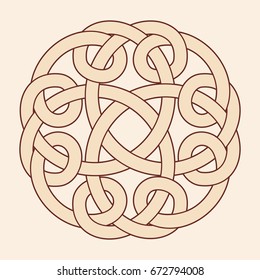 Celtic national ornament interlaced tape. Brown pattern on a beige background.