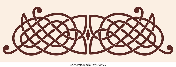 Celtic national ornament interlaced tape. Vector brown ornament isolated on beige background.