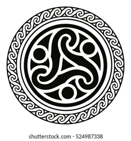 Celtic national ornament in the shape of a circle. Black ornament isolated on white background.