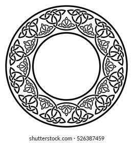 Celtic National Ornament In The Shape Of A Circle. Black Ornament Isolated On White Background.