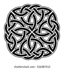 Celtic national ornament in the shape of a circle. Black ornament isolated on white background.