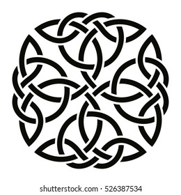 Celtic national ornament in the shape of a circle. Black ornament isolated on white background.