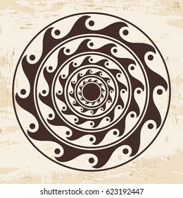 Celtic national ornament in the shape of a circle. Brown pattern on a beige background.