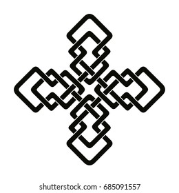 Celtic national ornament in the shape of a cross. Black ornament isolated on white background.