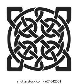 Celtic national ornament in the shape of a interlaced tape. Black ornament isolated on white background.