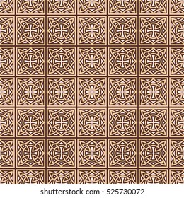 Celtic national ornamental background. Vector seamless drawing. Brown drawing on a beige background.
