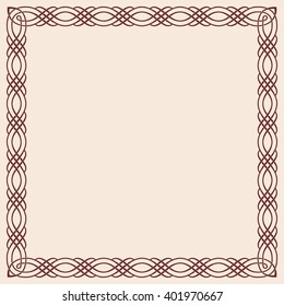 Celtic national ornaments. Frame brown on a beige background.