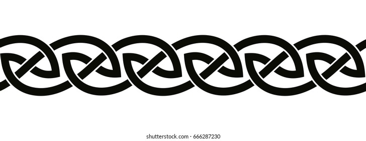 Celtic national seamless ornament interlaced tape. Black ornament isolated on white background.