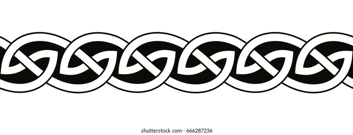 Celtic national seamless ornament interlaced tape. Black ornament isolated on white background.