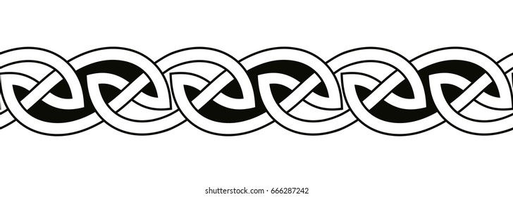 Celtic national seamless ornament interlaced tape. Black ornament isolated on white background.