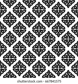 Celtic national seamless ornament interlaced tape. Black ornament isolated on white background.