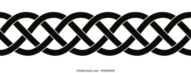 Celtic national seamless ornament interlaced tape. Black ornament isolated on white background.