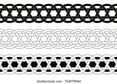 Celtic national seamless ornament interlaced tape. Black ornament isolated on white background.