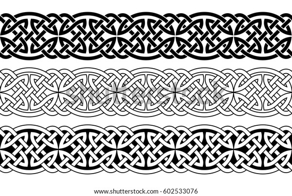 Celtic national seamless ornament\
interlaced tape. Black ornament isolated on white\
background.
